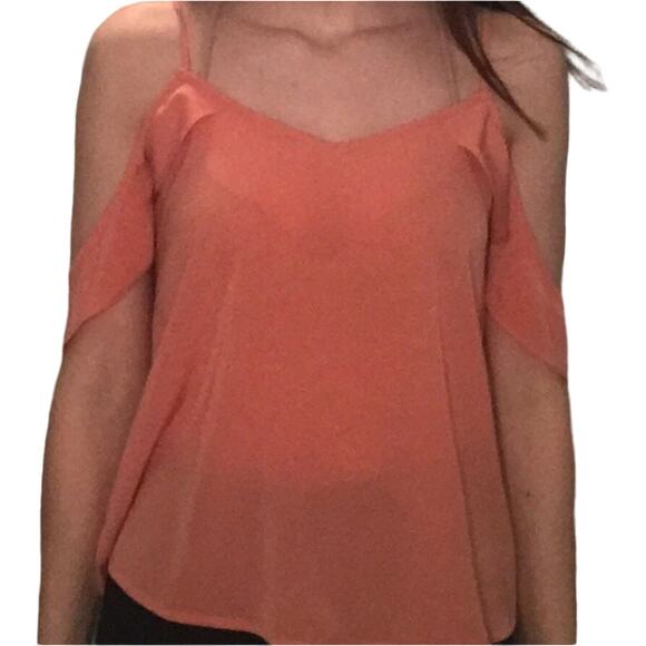 Abercrombie & Fitch S Coral Pink Off Cold Shoulder Sheer Chiffon Camisole Blouse - Picture 1 of 6